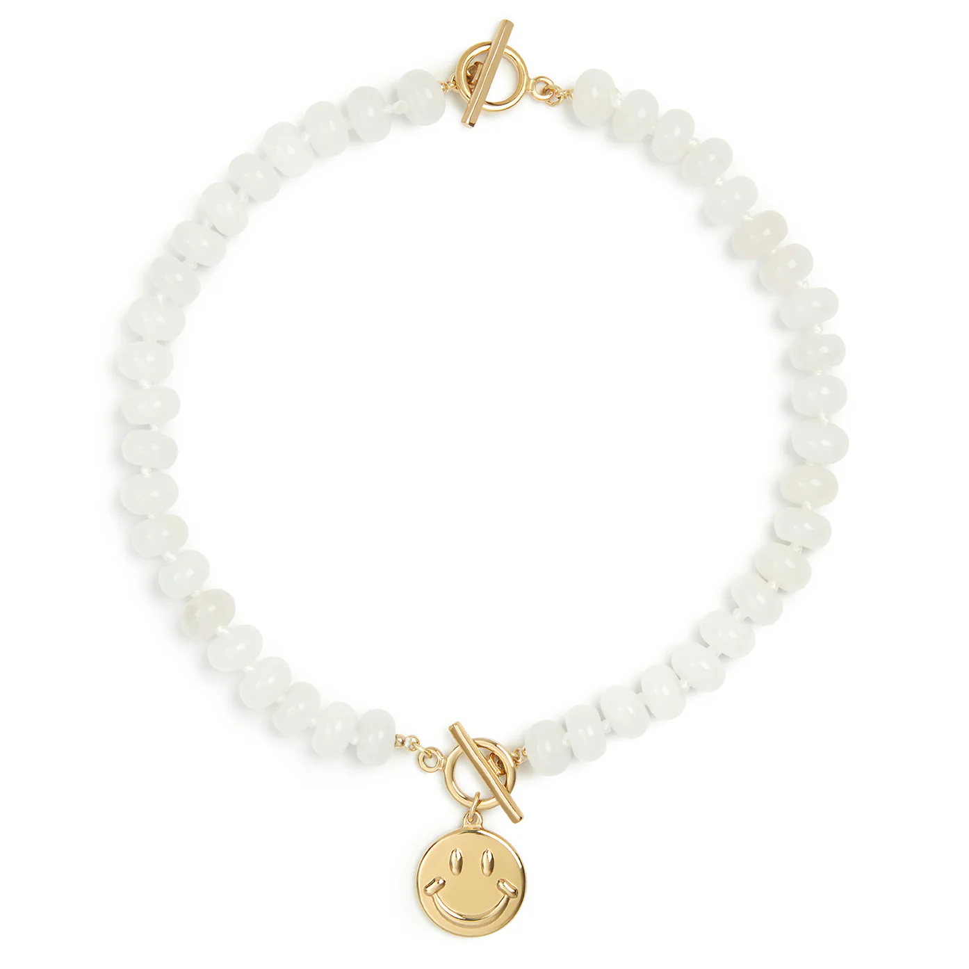 White Jade Stone Natural Beaded Smiley Charm 2-in-1 Necklace & Bracelet